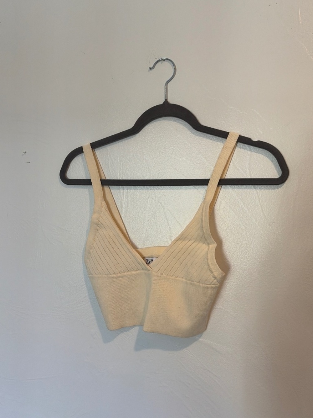 Zara ribbed knit crop top - cream/butter yellow